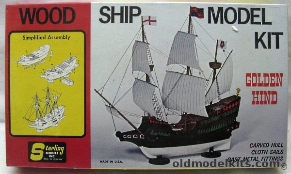 Sterling Golden Hind - 9.75 inch long Solid Wood Ship Kit with Cloth Sails and Metal Fittings, G5 plastic model kit